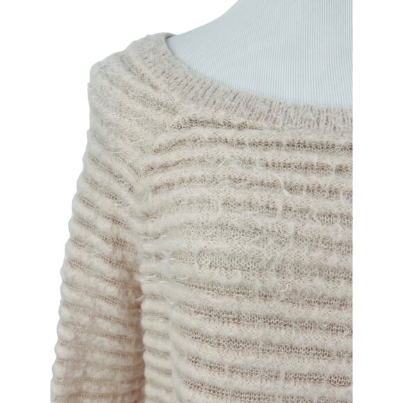 Forever 21 Baby Pink Fuzzy Textured Striped Semi Sheer Cozy Sweater - Picture 2 of 8